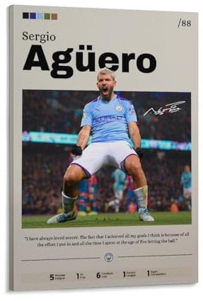 Sergio Aguero Poster Kunstdruck Aguero Man City Fußball Wanddekoration Fußballstar Kunstwerk Fußballfan Geschenk Leinwand Poster Wandkunst Dekor Druck Bild Gemälde für Wohnzimmer Schlafzimmer