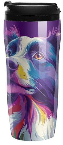 Colorful Border Collie Dog Travel Mug Print Coffee Cup Tumbler Coffee Mug for Hot Cold Drinks 350ml