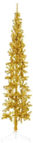 imasay Albero Natale Artificiale Sottile a Metà con Supporto Oro 210cm,Albero Natale,Christmas Tree,Alberi di Natale,Alberi Natale