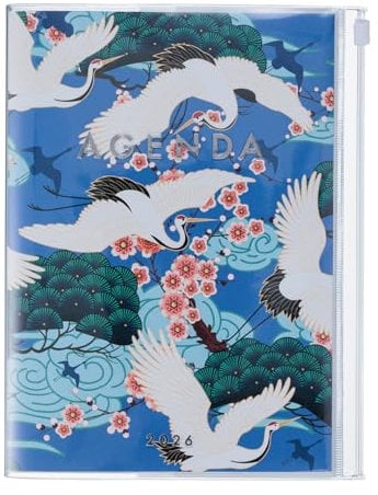 MARK'S 2025/26 Taschenkalender, A5 Japan / Birds // Blue: Von September 2025 bis Dezember 2026