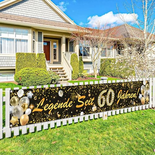 Xietaea 60 Deko Geburtstag Hintergrund Banner - Schwarz Gold Extra Lange Legende Seit 60 Jahren Banner, 60. Geburtstagsfeier Dekoration Girlande für Frau Mann 300 x 50 cm