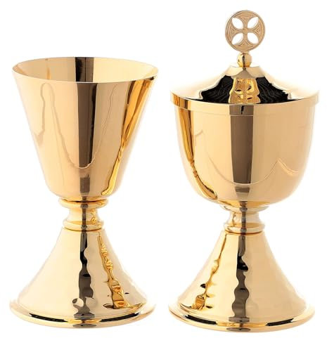 Holyart Calice Pisside da Viaggio Nodo Semplice Base Martellata Ottone Dorato 24k, Pisside