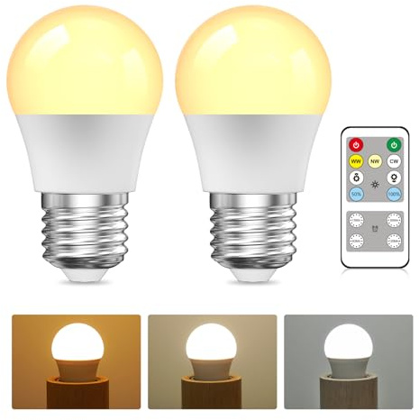 BrightArk E27 Ampoule LED avec Télécommande, 3 Couleurs (3000K-6000K) E27 Ampoule Dimmable pour Salon Chambre à Coucher, Ampoules à Télécommande avec Chronométrage, Fonction Mémoire (Lot de 2)
