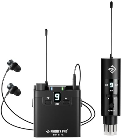 Phenyx Pro UHF Stereo Portable Wireless In-Ear Monitor System PDP-M | 16 Frequencies, 200 ft Range, Transmitter & Beltpack Receiver, Portable IEM System, Studio, Bands, Live Performance