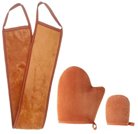 3 Pack Selbstbräuner Handschuh, Applikator Set mit Bräunungshandschuh Selbstbräuner Rücken Applikator und Exfoliatorhandschuhe Ideal für Self Tanner Lotion Creme Mousse und Eincremehilfe für Rücken