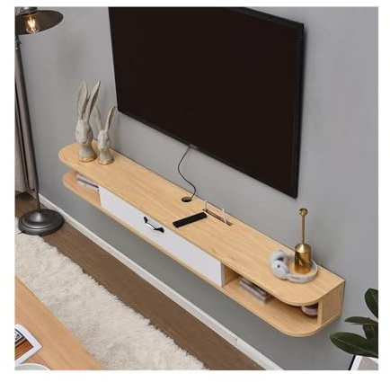 GBEVAUEIO Entertainment Center Minimalist Floating TV Stand Small Living Room and Bedroom Storage Rack with Cable Management Space-Saving(Natural)
