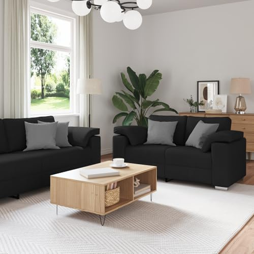 WEMYUFURN 3-Sitzer Metallsofa in Schwarz mit Schaumstoffkissen – Modernes Design für Wohnzimmer und Büro – Robuste Metallkonstruktion mit abnehmbaren Bezügen Elegante Sitzgruppe