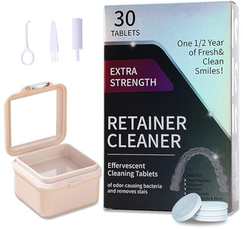 Retainer Reinigungstabletten Set - 30 Tabletten Starke Reinigungswirkung Retainer Cleaner, Geruchsentfernung und Fleckenentfernung, Zahnschiene Reinigungstabletten für Gebiss, Retainer, Zahnschiene