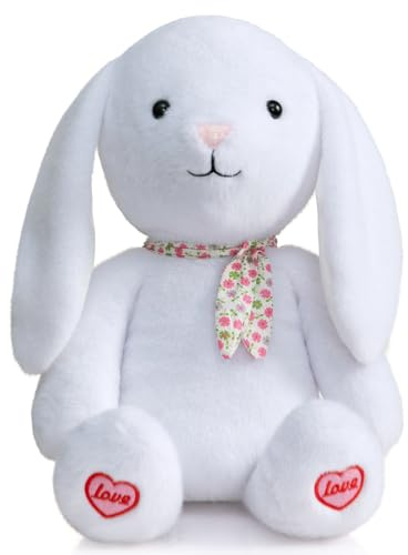 BEJOY Kuscheltier Hase mit Liebespfoten Schleife, Weiches Plüschtier | Niedliches Stofftier zum Kuscheln Spielen, Geschenk für Kinder Erwachsene 40 cm Weiß