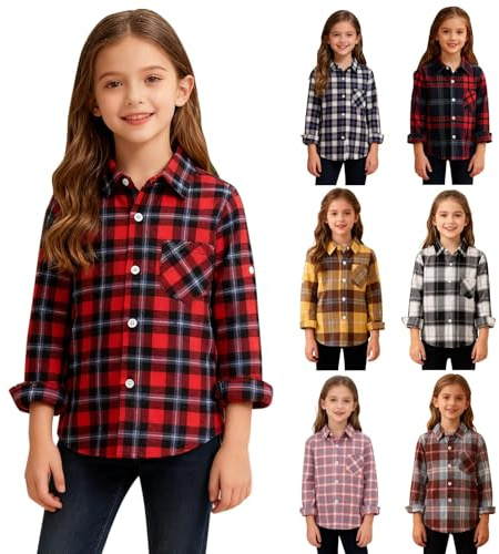 Chaquetas de franela a cuadros de búfalo para niños, chaquetas para niños y niñas, blusa con cuello de solapa con botones, blusa con bolsillo, primavera, manga larga, camiseta casual escolar, amarillo