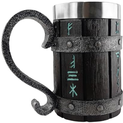 AXVRAV Boccale di legno medievale, 600 ml, brocche di birra in legno con acciaio inossidabile, barile retrò, barile di legno per birra, bevande, caffè, regalo per uomini per la festa del papà