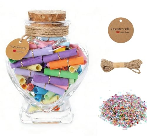FuYelng 7.4x6.3cm Herzförmige Wunschglas mit Zettel Wunschflaschengeschenk | Wunsch Glasfläschchen mit Korken Mini Glasflaschen, für Gastgeschenke Nachricht Romantisches Geschenk Für Ihn & Sie