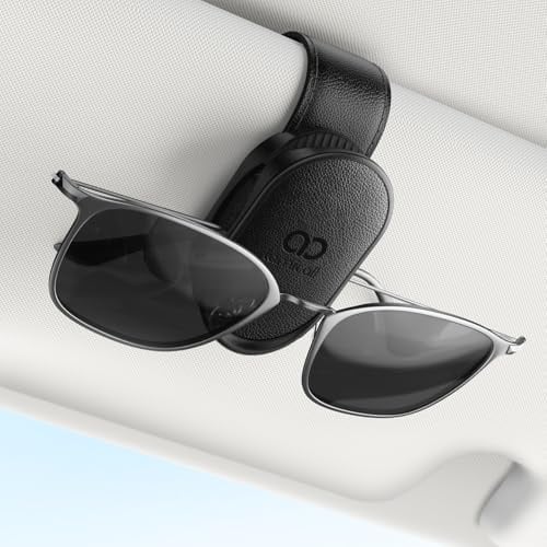 Lamicall Brillenhalter für Auto Sonnenblende Brillenhalterung Brille Halter | [Einhand-Bedienung] Universaler Sonnenbrillenhalter Auto mit PU Leder & Federöffnung, Sonnenbrillen Auto Zubehör Innenraum