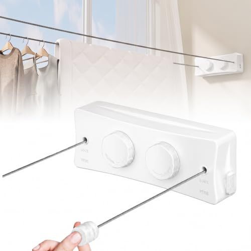 VINATO Stendibiancheria Retrattile da Parete e Stendino Allungabile 5,1 m, Fili per Stendere il Bucato Esterno – Doppio Cavo Acciaio Inox 304, Carico 20 kg Anti-Cedimento, Salvaspazio per Balcone