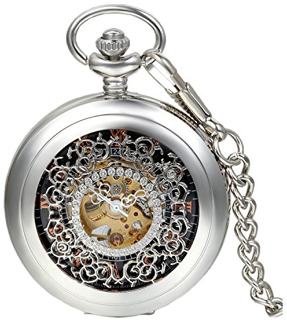 Avaner Taschenuhr Steampunk Unisex Analog Handaufzugwerk Uhr Silber mit römischen Ziffern für Männer Frauen als Geschenke