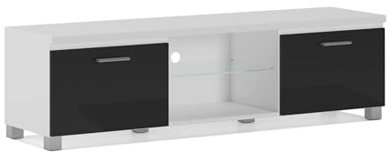 Skraut Home | Mueble Modular TV para Salón | 42 x 150 x 40 cm | Sistema de Iluminación LED Integrado | Indicado para TV de 32/40/50/55/60/65 | Puerta con Tirador | Estante de Cristal