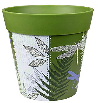 Hum Flowerpots, 22cm, Various Patterns Colours and Sizes, Indoor/Outdoor Plastic Plant Pot, Green Dragonflies