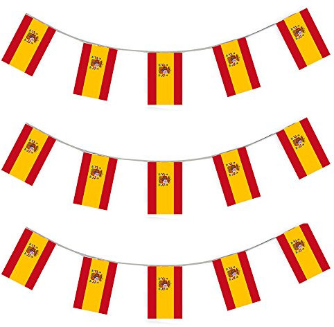 I LOVE FANCY DRESS GROßHANDEL = GESCHÄFTE = VEREINE = Gruppen =Spanien WIMPEL 100 GIRLANDEN Jede IST 10 Meter LANG UND Jede EINZELNE Flagge HAT DIE MAßE VON 20X30cm Dekoration Sport Party Plastik