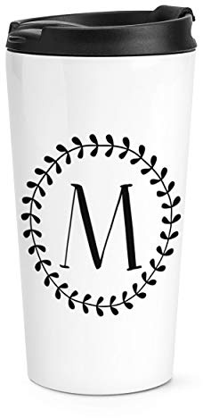 Letter M Floral Wreath Alphabet Travel Mug Cup