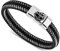 BOBIJOO Jewelry - Bracelet Homme Cuir Véritable Noir Acier Tête de Mort Templier Lys Ancre Croix - N05