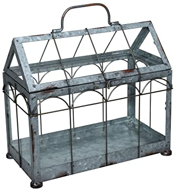 Rivanto® Gewächshaus m. verschließbarem Deckel, Pflanzenhaus Größe S, 29,3 x 15,4 x 26,4 cm, Eisen/Glas mit Tragegriff, stabile Standfüße