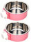 KuTi Kai 2 IN 1 Stainless Steel Pet Hanging Bowl Removable Dog Bowl for Crates Puppy Food Feeder Water Dish with Bolt Holder Dog Pink (Large-2-Pcs)