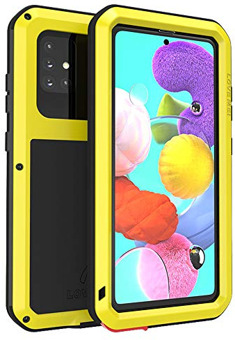 LOVE MEI Samsung Galaxy A51 Coque, Aluminium Métal + Verre trempé étanche Antichoc Militaire Heavy Duty Robuste Couverture Housse Coque, pour Samsung Galaxy A51 (A51, Jaune)