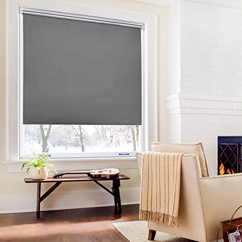 Verdunklungsrollo ohne Bohren Rollos für Fenster B100 x H130 cm (Stoffbreite 95cm) Dunkelgrau Thermo Rollo Klemmfix Verdunkelungsrollo Seitenzugrollo Sicht-und Sonnenschutz Wandmontage
