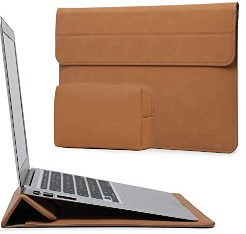HYZUO 13 Zoll Laptop Hülle mit Standfunktion für 2025-2018 MacBook Air 13 M4 M3 M2 M1, 2025-2016 MacBook Pro 13 M2 M1, 13 iPad Pro/Air M4 M2 2024, Surface Pro 11/10/9/8, mit Kleine Tasche, Braun
