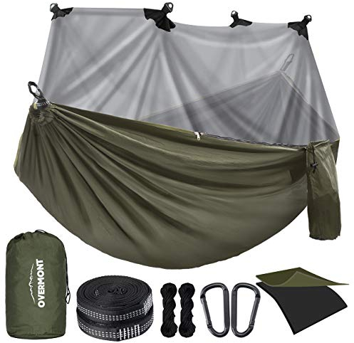Overmont Hamaca para Acampar con Mosquitera - Portátil Ligera Hamaca de Camping 300 kg de Capacidad de Carga - Nylon Paracaídas de Secado Rápido de Doble Capa - 280x185cm