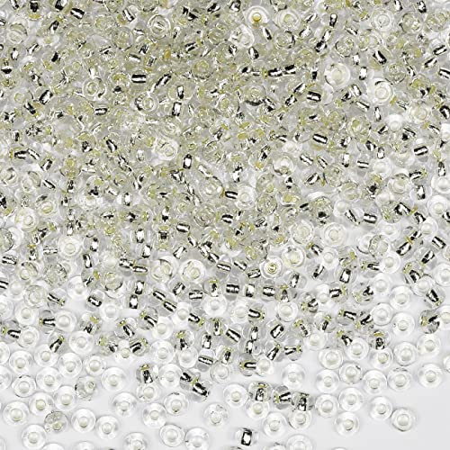 Bulk Seed Beads 110 Grams About 3500pcs, 3mm 8/0 Glass Craft for Making Earrings, Bracelets, Pendants, Waist Jewelry,DIY Handmade Seed Beads(Transparent Silver core)