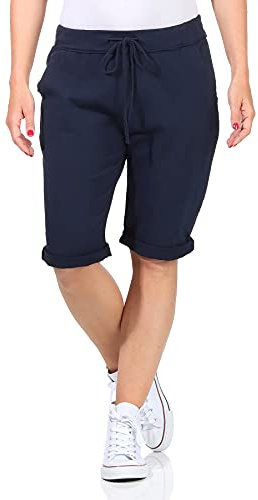 CLEO STYLE Kurze Damen Bermuda, leichte luftige Hose für den Sommer, kurzer Jogger für Freizeit und Strand 1212 (Dunkelblau, 42-46, one_Size)
