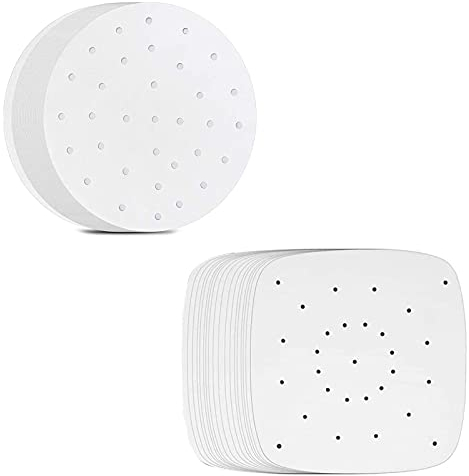 200 Stück Luftfritteus Papier, Air Fryer Liner Perforiertes Backpapier, Rund Backpapier Perforiertes Bambus Papier, Für Friteuse, Dampfgarer, Mikrowelle