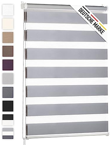 Blumtal 2er-Set Doppelrollo 90 x 155-195cm - Klemmfix Rollo, Rollos für Fenster ohne Bohren, Klemmrollo für Fenster & Türen, Seitenzugrollo, Hellgrau