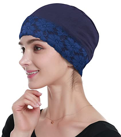 Bonnets de Chimio en Bambou pour Les Femmes Qui dorment Léger Marine