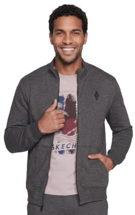 Skechers Men's The Hoodless Hoodie GO WALK Everywhere Full Zip Mock Neck Jacket, Heather Charcoal, X-Large