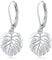 Monstera Earrings 925 Sterling Silver Leverback Earrings Palm Leaves Tropical Earrings Plant Dangle Drop Earring for Women Girls Fashion Jewellery, Sterling Silver, No Gemstone