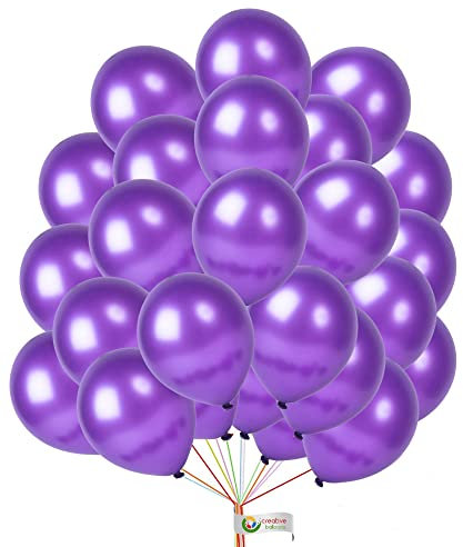 Purple Metallic Balloons - 5 Inch Decorative Latex Balloons for Birthday, Engagement, Wedding - Pack of 50