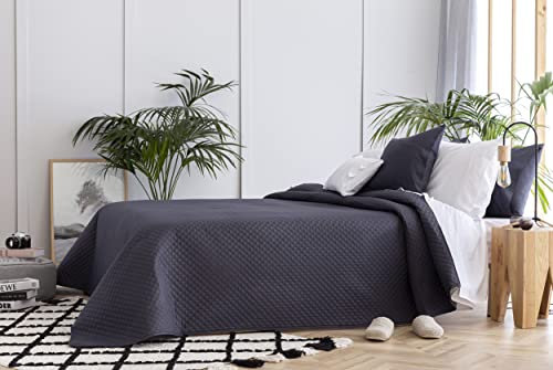 Todocama - Copriletto trapuntato sottile con motivo a rombo, per primavera, estate, autunno e inverno, 100% microfibra extra morbido, Copriletto multiuso, Letto 105 - 200x260cm, Grigio Scuro