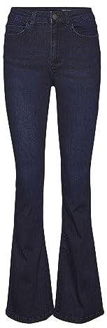Noisy May Jeans a Zampa a Vita Alta in Denim Elasticizzato per Donna, Colore:Blu Scuro, Taglia:28W / 30L