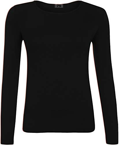 7STYLES® Girls TOP Long Sleeve T Shirt Kids Basic Plain TOP Crew Neck School Uniform 5-13 (as8, Age, 9_Years, 10_Years, Regular, Black)