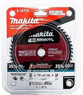Makita E-16760 EFFICUT Aluminium Kreissägeblatt Ø 165 x 1,5 x 20 mm, 54 Zähne, -3° Zahnwinkel, für sehr saubere und schnelle Schnitte in Aluminium, für Akku-Handkreis- und Kapp-und Gehrungssägen