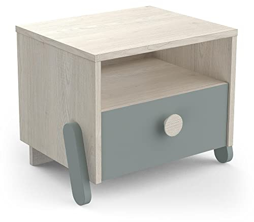habeig Nachttisch 1x Schublade in Blau-grün/Eiche skandinavischen Stil für Jungen und Mädchen Nachtkommode Kinderzimmer Nachtkonsole Nachtschrank Nachtkästchen