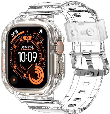 XYF - Cinturino per orologio trasparente, unisex, custodia protettiva in gel, sportivo, unisex, compatibile con vari modelli di Apple e iWatch, 49 mm, TPU, non è una pietra preziosa