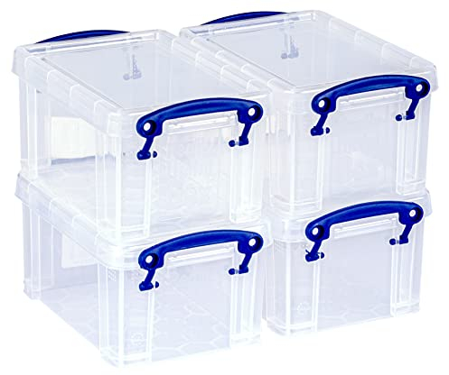 Really Useful Plastic Storage Box 0.7 Litre Clear (Pack of 4)