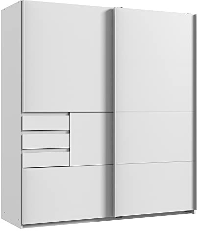 Lomadox Schlafzimmer Schwebetürenschrank mit 3 Schubkästen in weiß, B/H/T ca. 180/198/65 cm