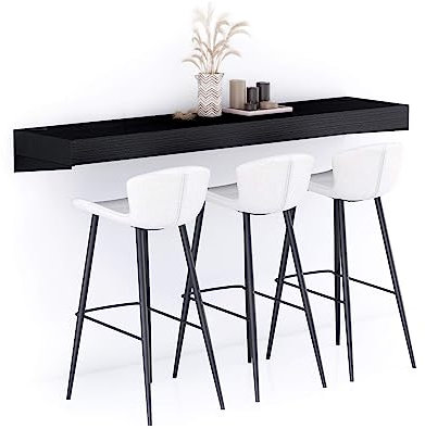 MOBILI FIVER, Barra de Bar Evolution 180x40, Madera Negra con Cargador inalámbrico, Mesa Flotante para Bares y Restaurantes, Cocina, Made In Italy