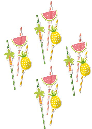 Amscan 9917362 - Summer Party Paper Straws with Fruit Toppers - 12 Pack