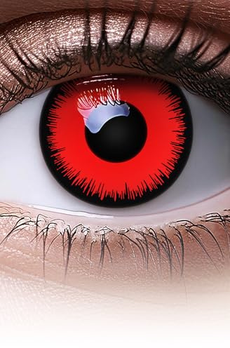 MERALENS Halloween rote farbige Kontaktlinsen Rot Red Lunatic, Volturi Vampir, 2 Stück (1 Paar), Ohne Sehstärke, Kontaktlinse farbig für Cosplay, Karneval, Fasching, Anime, Kostüm