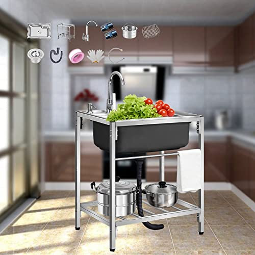 WORDFUN Fregadero De Cocina Independiente con Grifo, Fregadero Utilitario De Lavabo, Independiente Mejorado Mueble Lavadero, para Garaje, Jardín, Cocina, Lavadero
